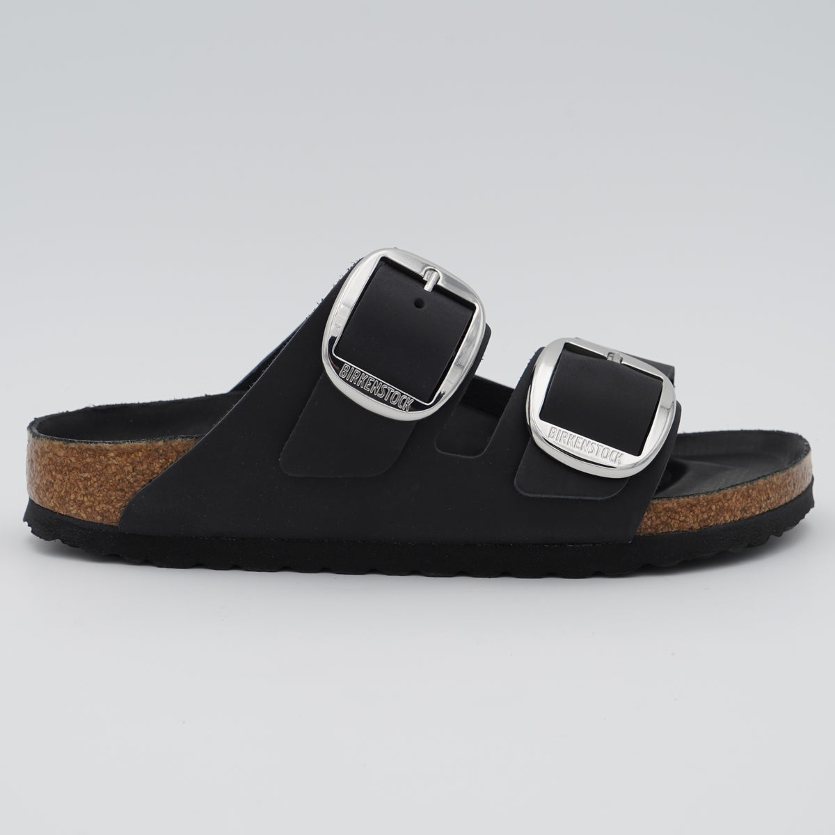 Sandalo Birkenstock Arizona Big Buckle 1011075 Black con Maxi Fibbie Argento