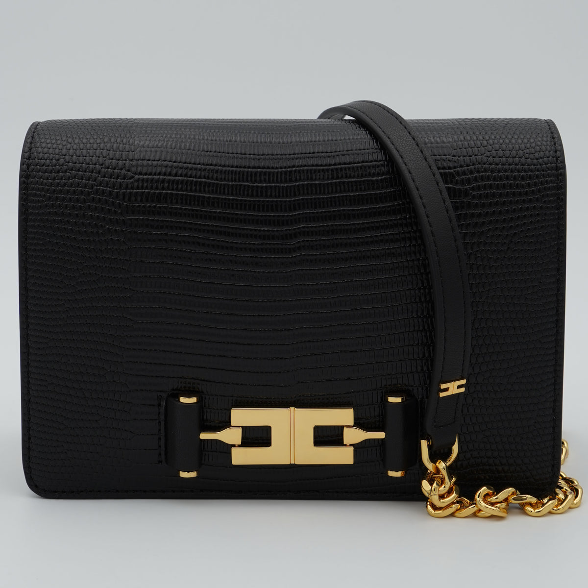 Borsa a Tracolla Elisabetta Franchi BS09A66E2 Nera con Logo Oro