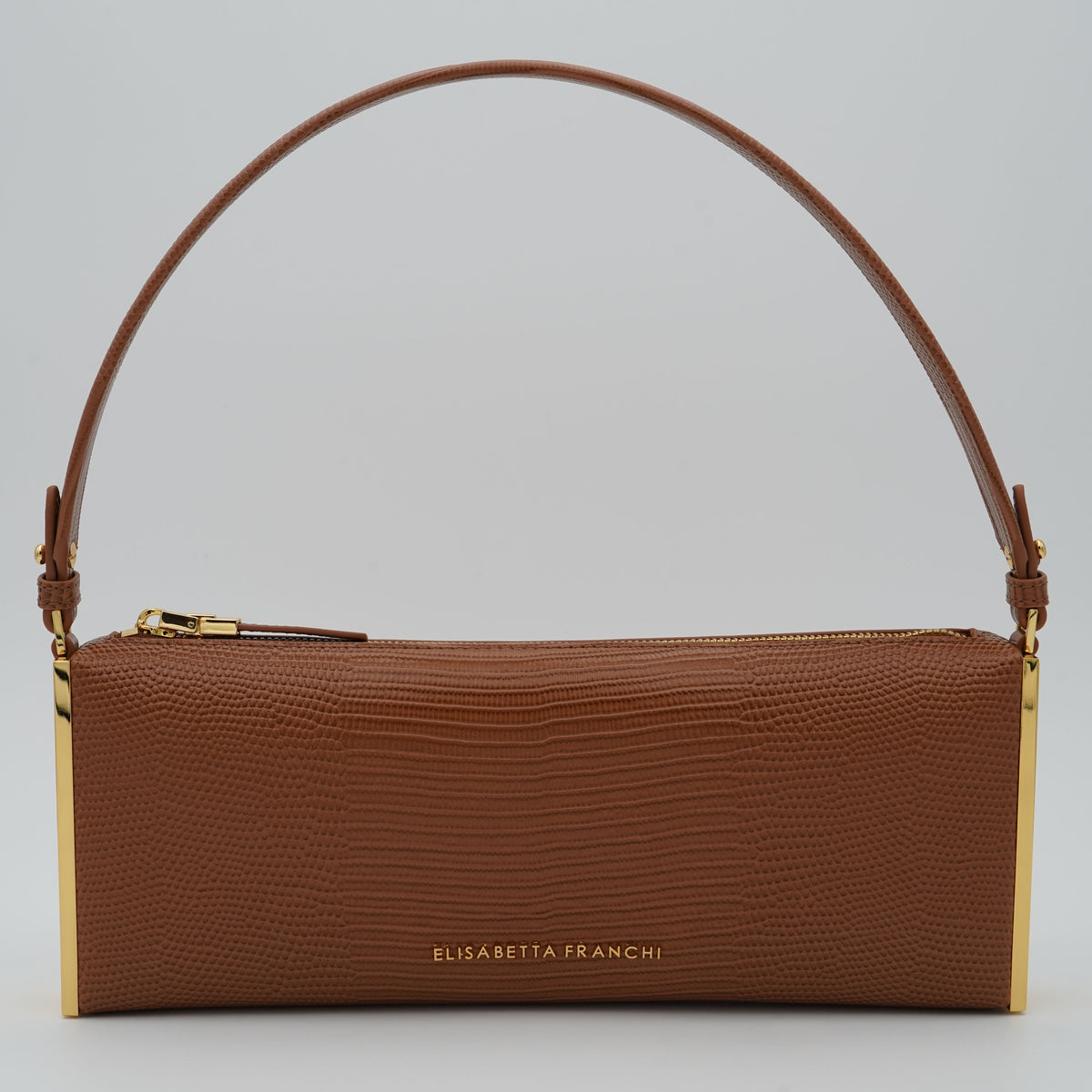 Borsa a Spalla Elisabetta Franchi BS15A66E2 Sigaro Effetto Rettile con Dettagli Oro