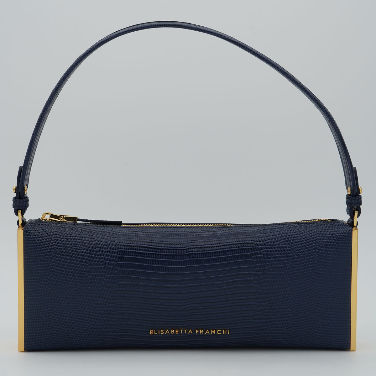 Borsa a Spalla Elisabetta Franchi BS15A66E2 Blu Notte Effetto Rettile con Dettagli Oro