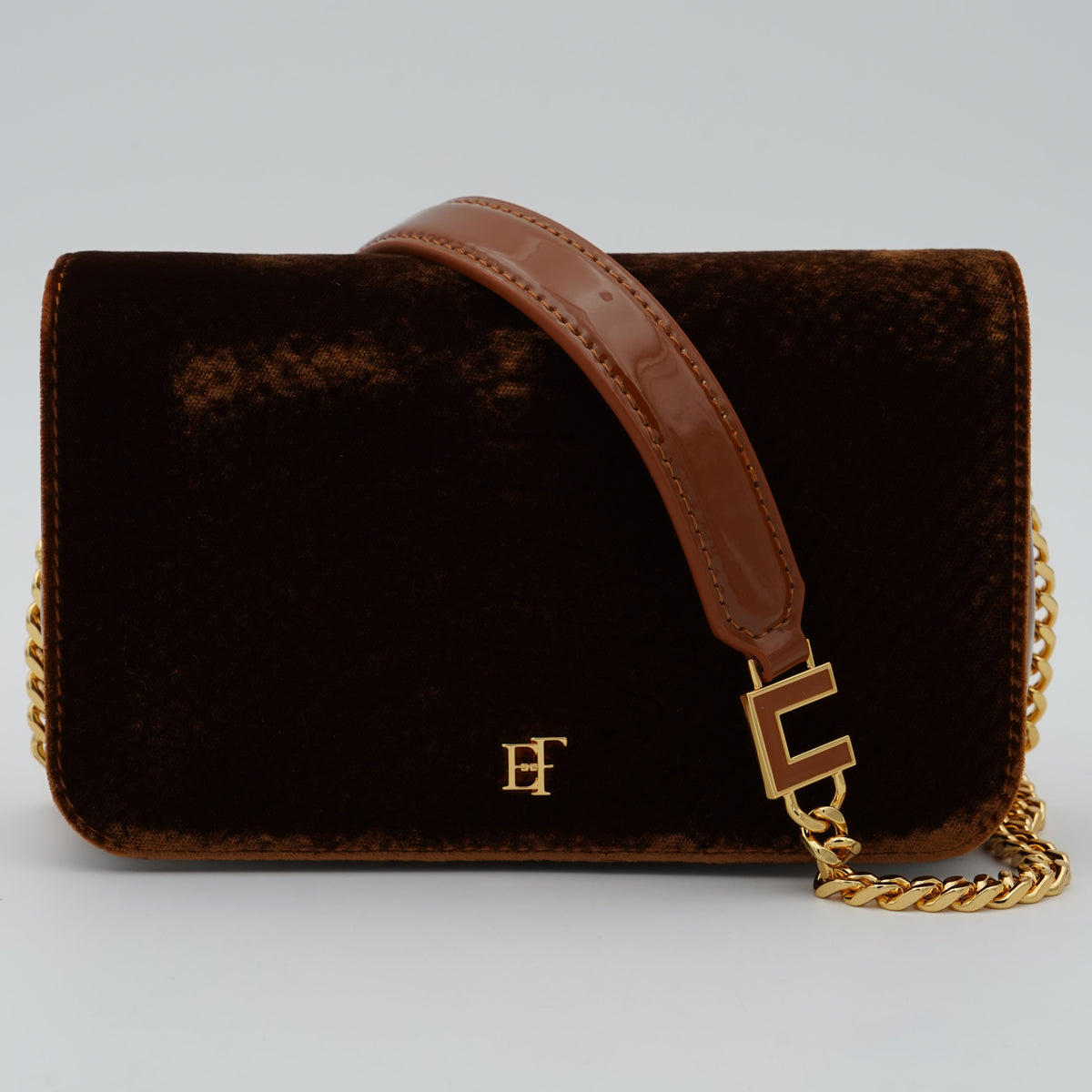 Borsa a Tracolla Elisabetta Franchi BS20A67E2 Ambra Effetto Velluto con Dettagli Oro