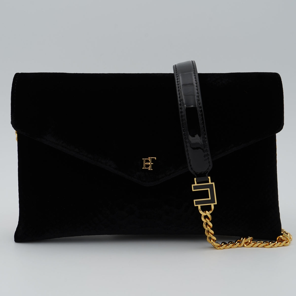 Borsa a Tracolla Elisabetta Franchi BS27A67E2 Nera Effetto Velluto con Dettagli Oro