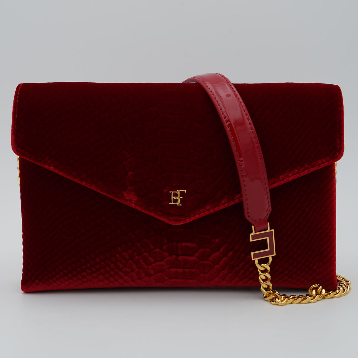 Borsa a Tracolla Elisabetta Franchi BS27A67E2 Red Passion Effetto Velluto con Dettagli Oro