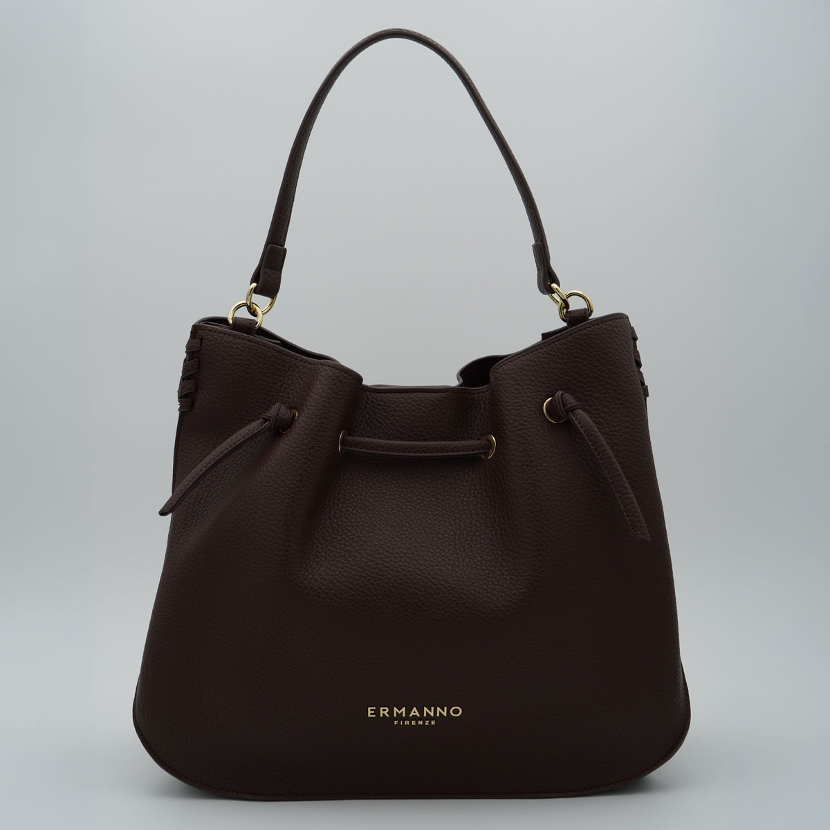 Borsa Hobo Ermanno Firenze by Ermanno Scervino Benedetta 12402198 Marrone Scuro con Manico a Spalla, Dettagli Oro e Logo Frontale