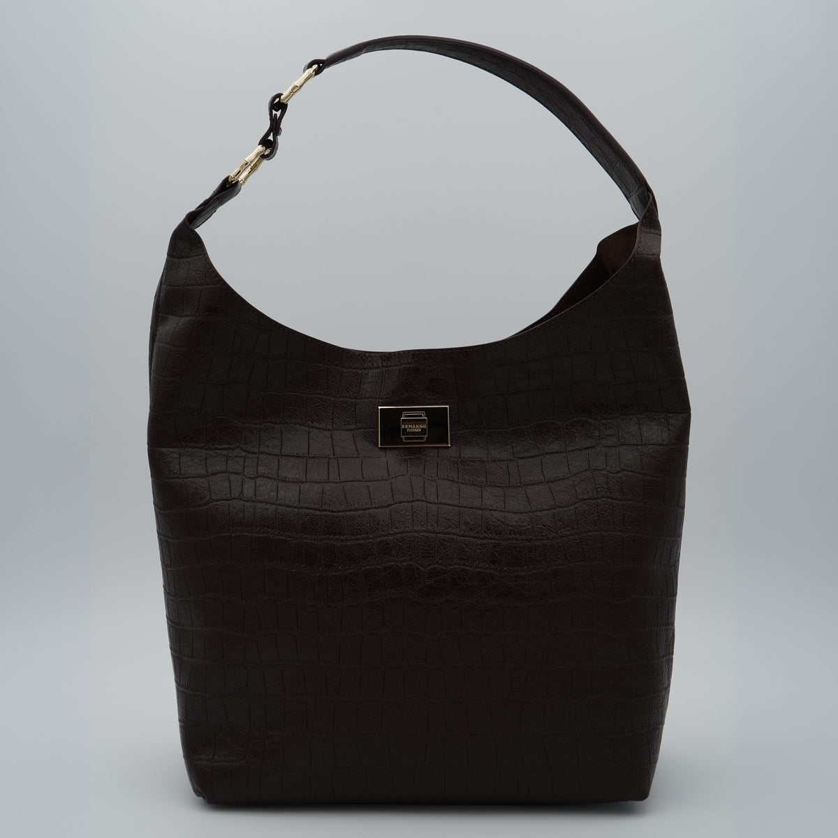 Borsa Ermanno Firenze by Ermanno Scervino Hobo Benjamin Cocco 12402269 Marrone Scuro Effetto Coccodrillo con Manico a Spalla e Fibbia Logo Dorata