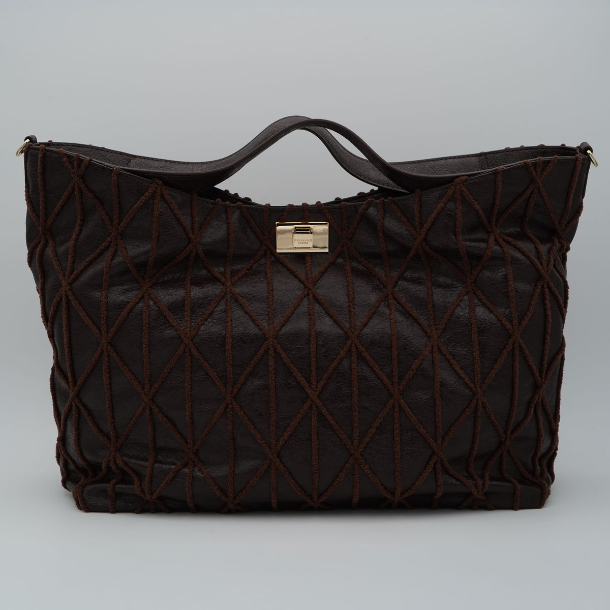 Borsa Ermanno Firenze by Ermanno Scervino Belen 12402279 Marrone Scuro Large Effetto Vintage con Ricamo Geometrico