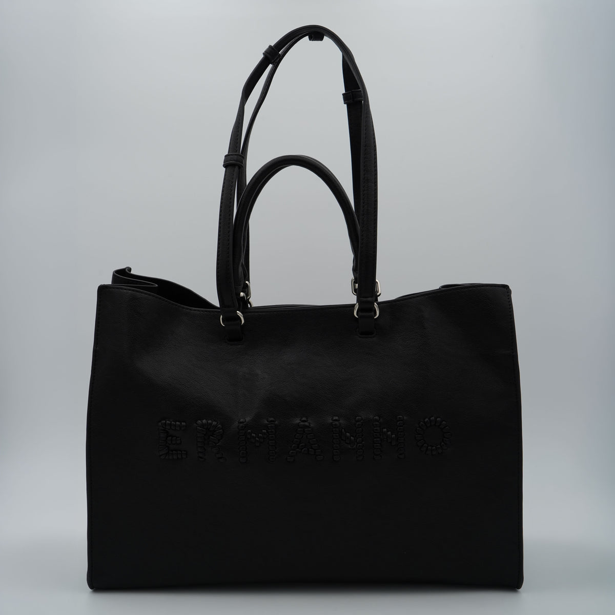 Borsa Ermanno Firenze by Ermanno Scervino Large Tote Barbara Logo 12402255 Nera con Doppio Manico e Logo Frontale