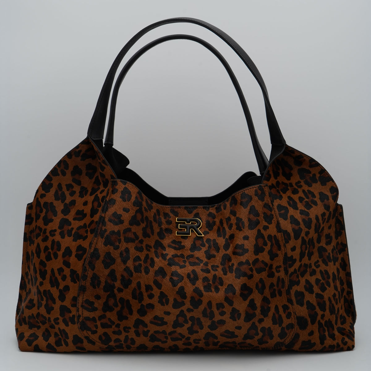 Borsa Ermanno Firenze by Ermanno Scervino Candy Large Tote 12402307 Leopard Animalier in Cavallino con Doppi Manici e Logo Metallico Oro