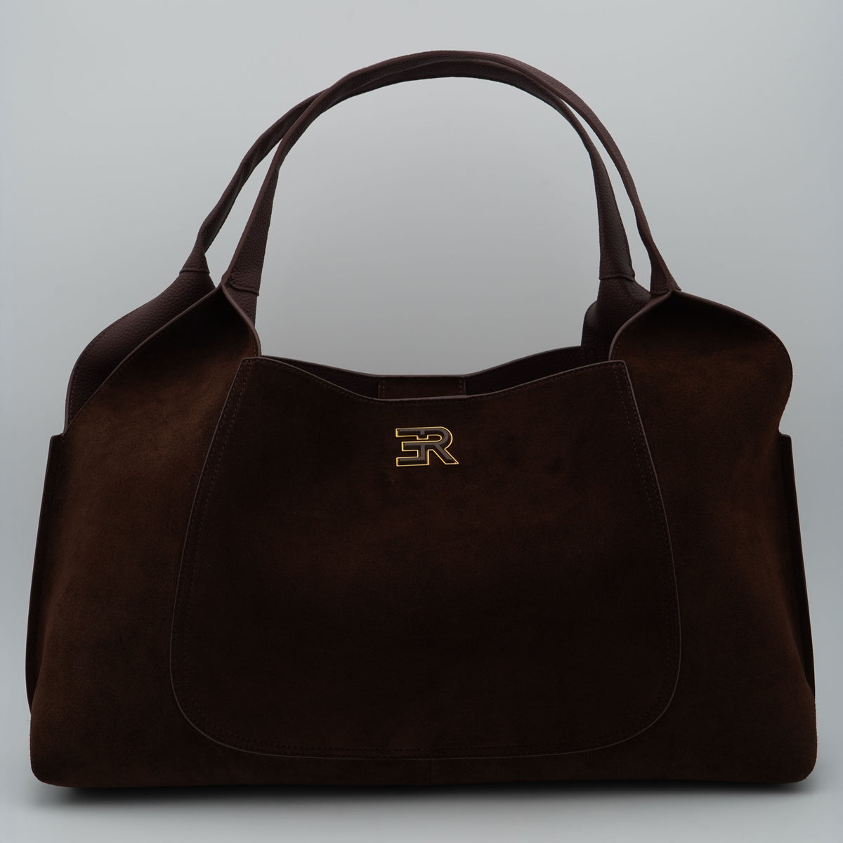 Borsa Ermanno Firenze by Ermanno Scervino Candy Large Tote Suede 12402304 Marrone Scuro in Camoscio con Doppi Manici e Logo Dorato