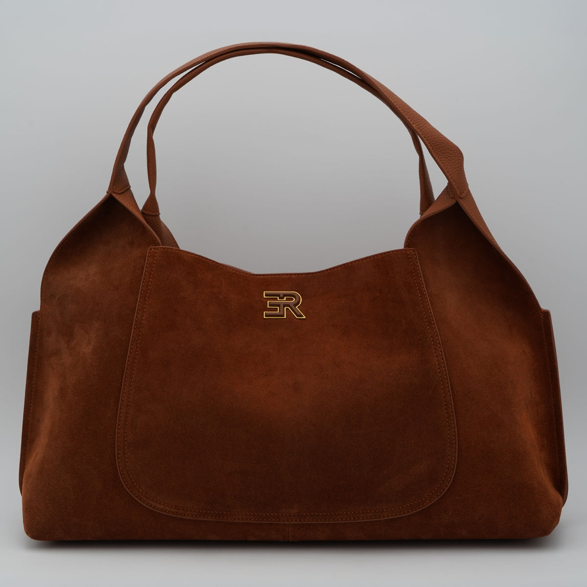 Borsa Ermanno Firenze by Ermanno Scervino Candy Large Tote Suede 12402304 Marrone Cammello in Camoscio con Doppi Manici e Logo Dorato