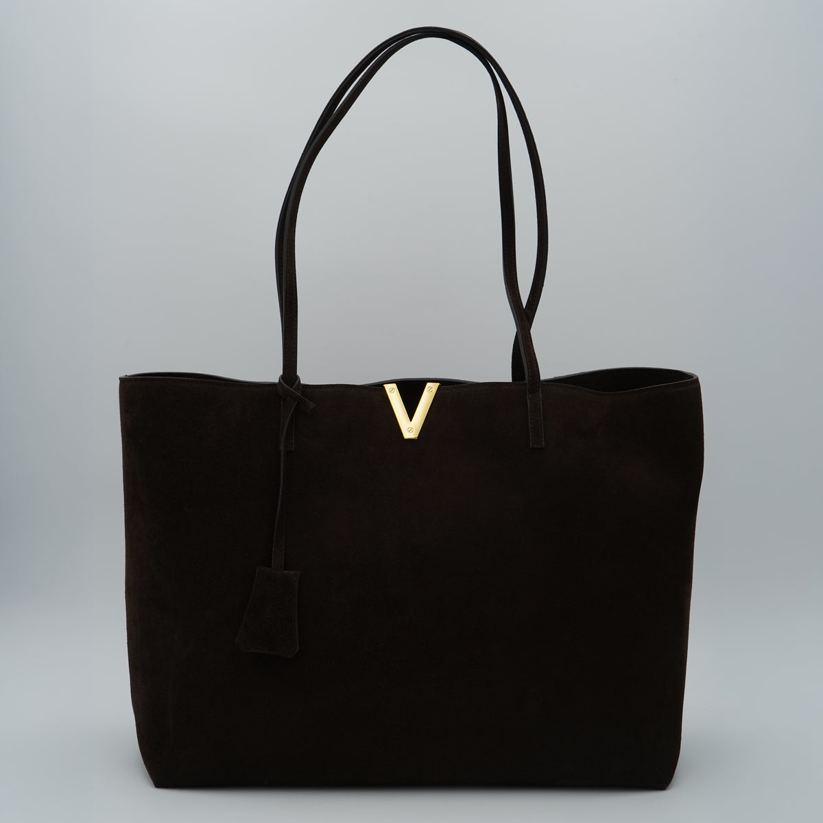Borsa Tote Via Roma 15 VR1200 Velour Testa di Moro con Dettaglio V Oro