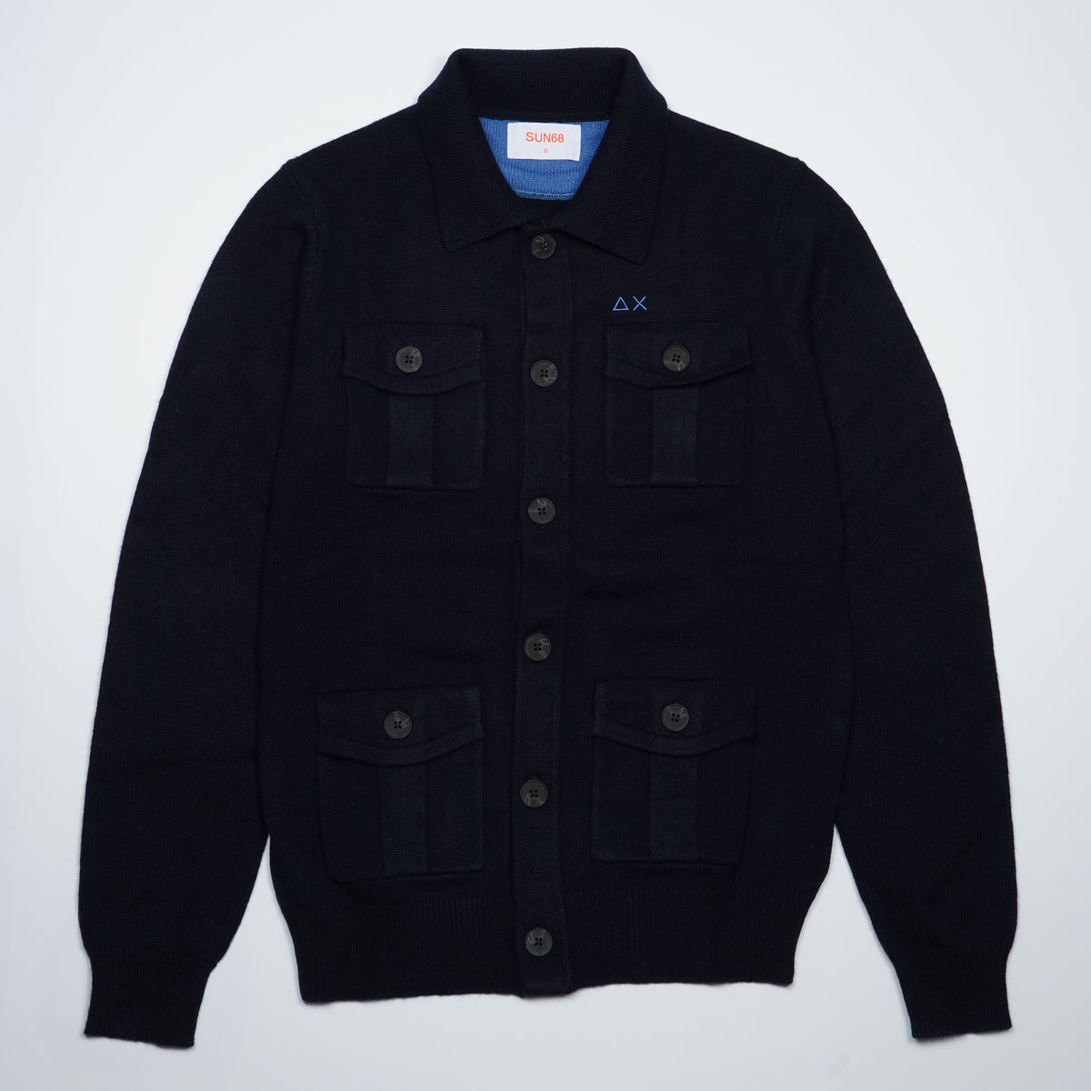 Cardigan SUN68 Field Pocket Warm Wool K46116-07 Navy Blue in Lana e Cashmere