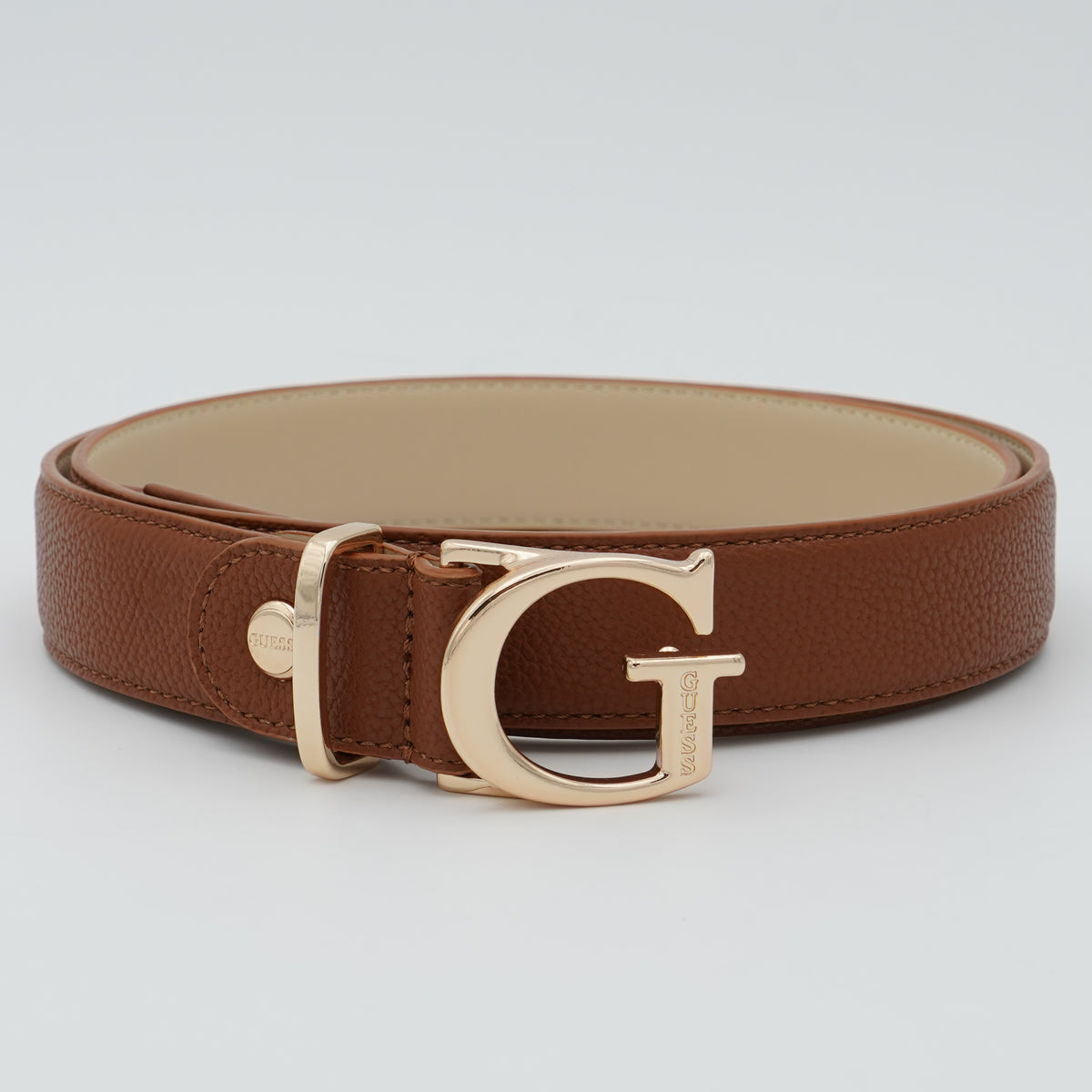 Cintura Guess Delphine BW9465P6330 Cognac Marrone Effetto Pelle Martellata con Fibbia G Dorata