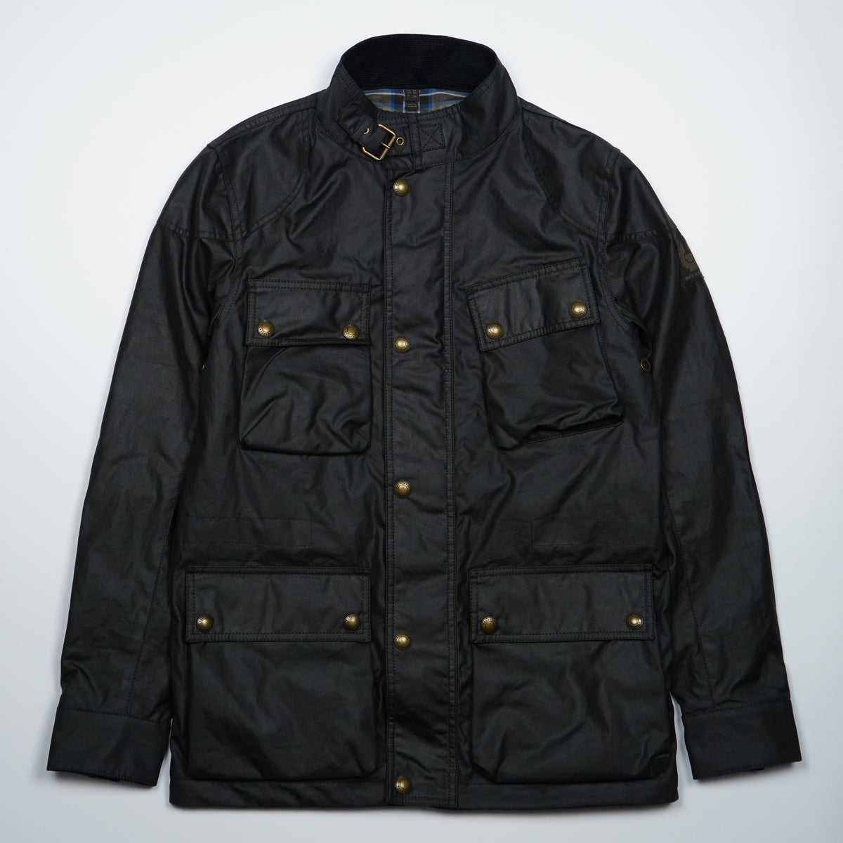 Giubbotto Belstaff Fieldmaster Jacket 105300 Dark Navy Blu Navy Scuro in Cotone Cerato con Collo in Velluto e Quattro Tasche