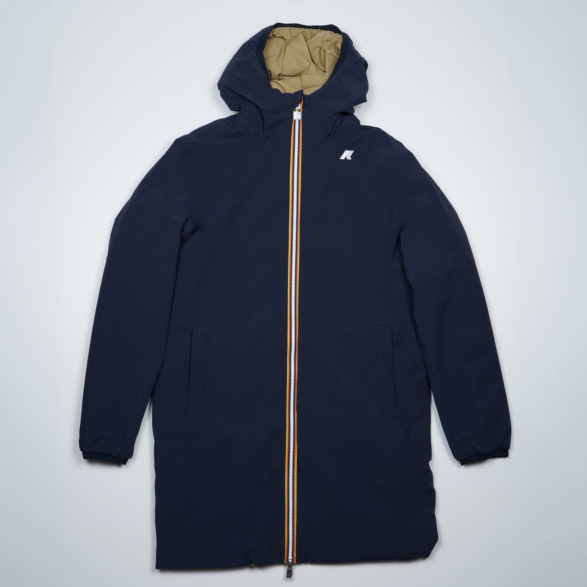 Giubbotto Lungo Kway Jacob ST Warm Double k6128ww D0V Blu Navy e Beige Khaki