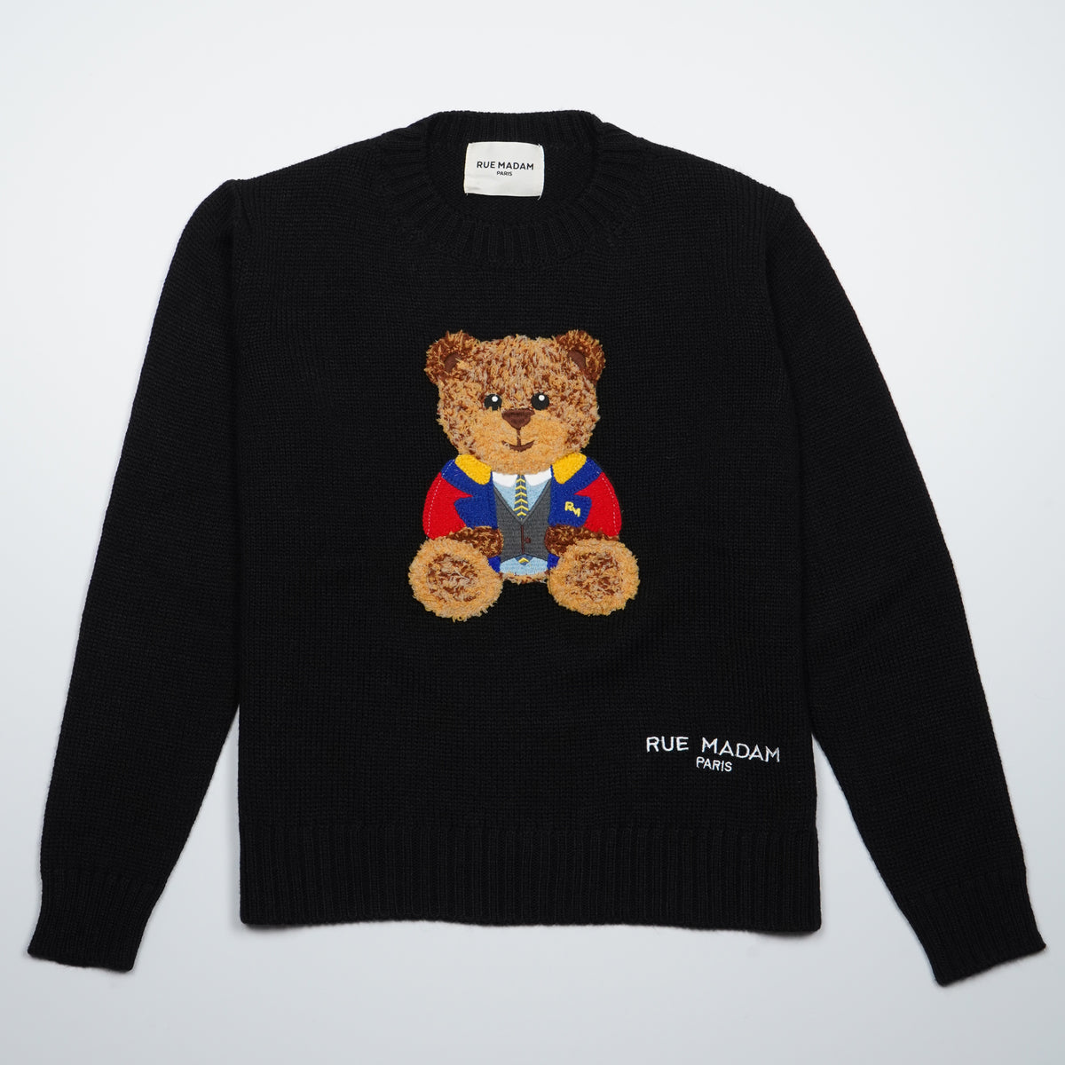 Maglione Rue Madam Paris Marvin Jumper 1507 Nero in Misto Lana con Orsetto Marvin Teddy Ricamato e Logo