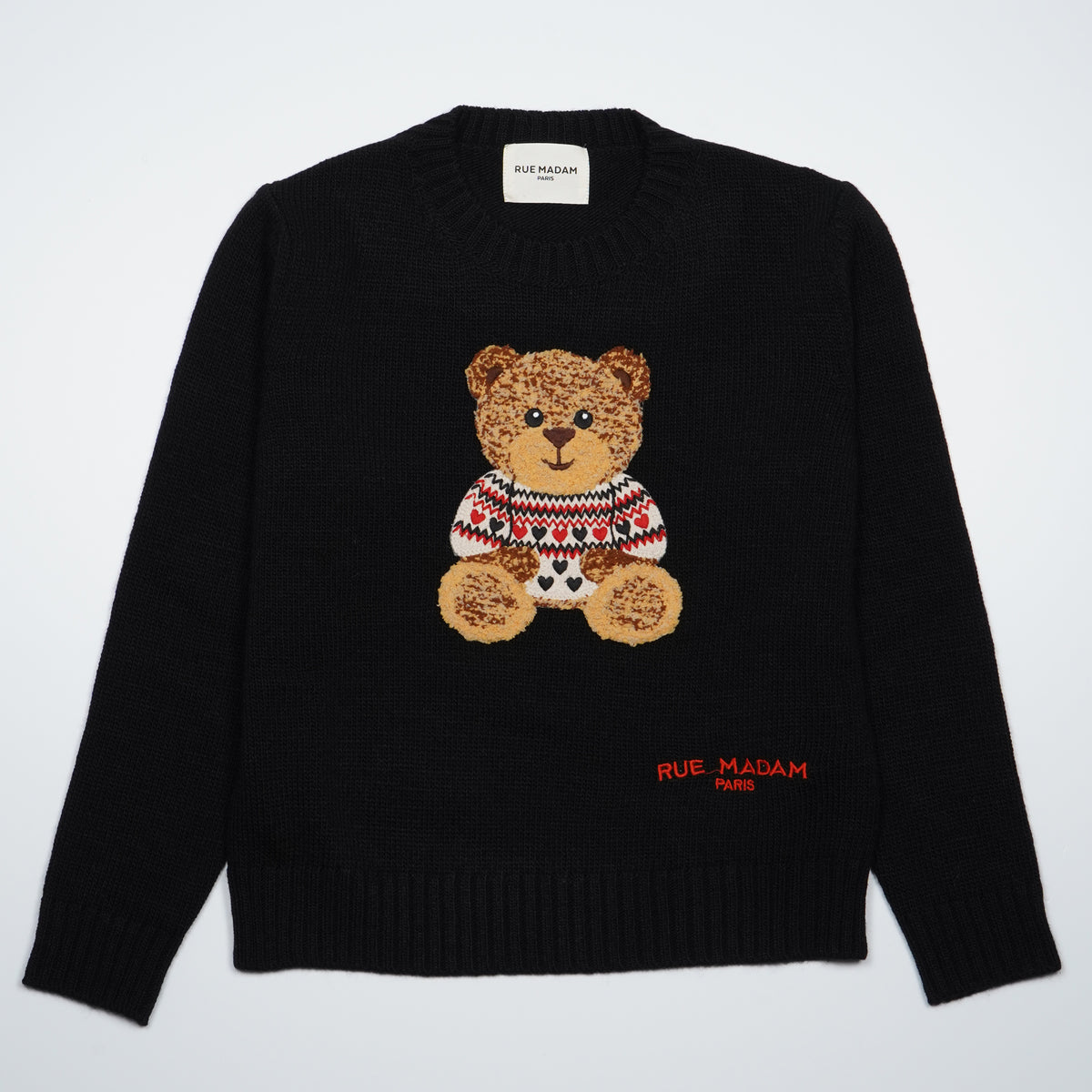 Maglione Rue Madam Paris Marvin Love Jumper 1612 Nero in Misto Lana con Orsetto Marvin Ricamato e Logo