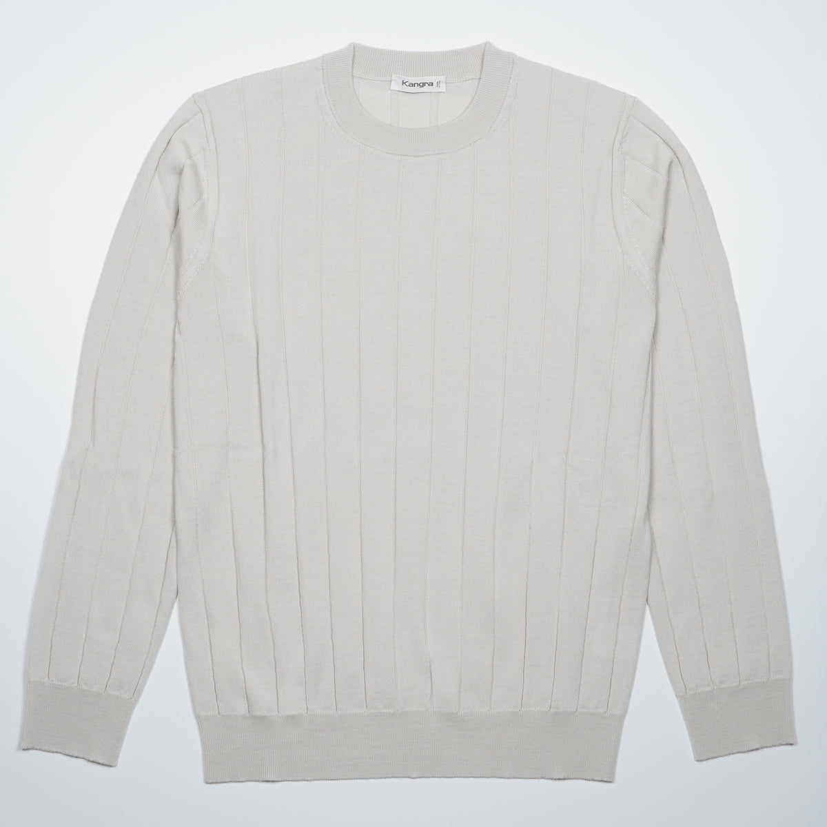 Maglione Girocollo a Coste Kangra W7K4006-00824 Bianco Panna in Lana Merino Extrafine