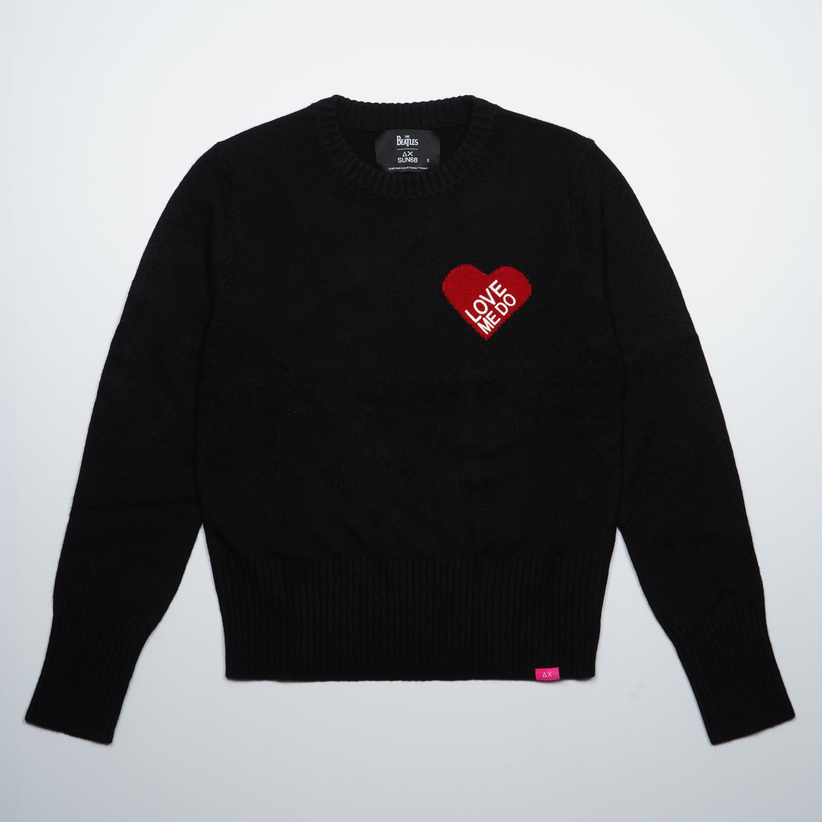 Maglione Girocollo SUN68 x The Beatles K46615 11 Nero in Lana e Cashmere con Cuore Rosso Love Me Do