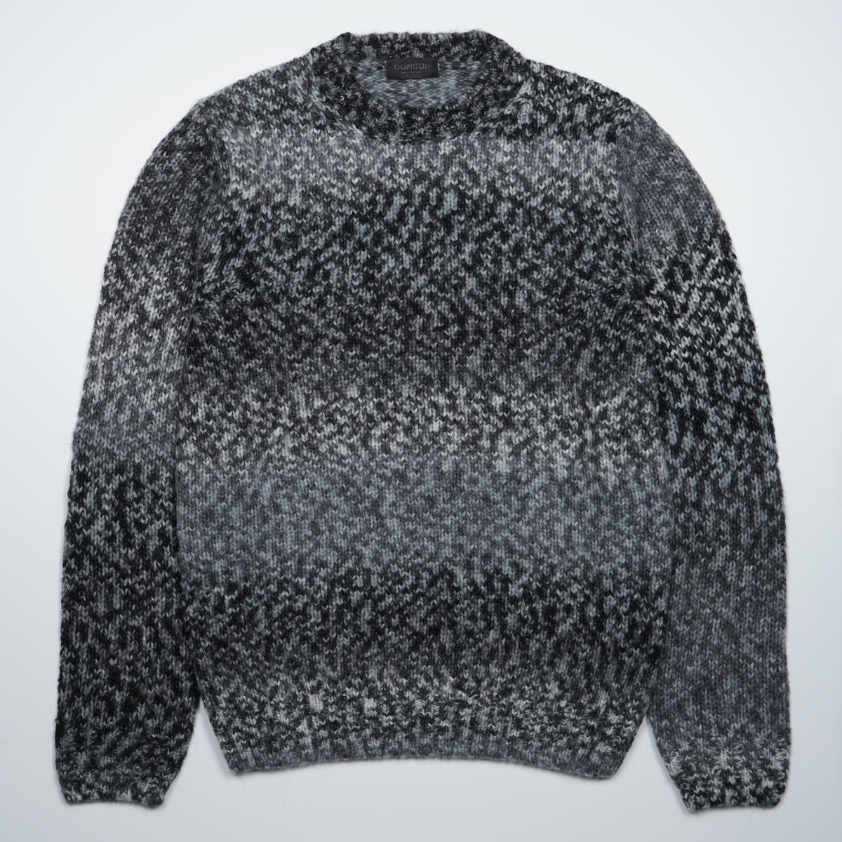 Maglione Girocollo Dondup M01037U 998 Grigio Antracite e Nero Mélange in Misto Lana e Alpaca con Fantasia Sfumata e Maniche Lunghe