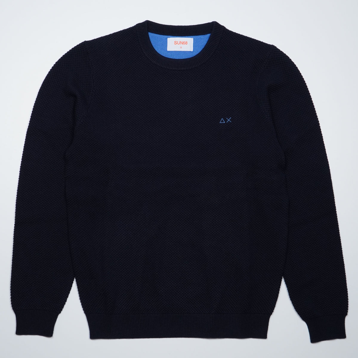 Maglione Girocollo SUN68 Rice Knit K46134-07 Navy Blue in Lana e Cotone