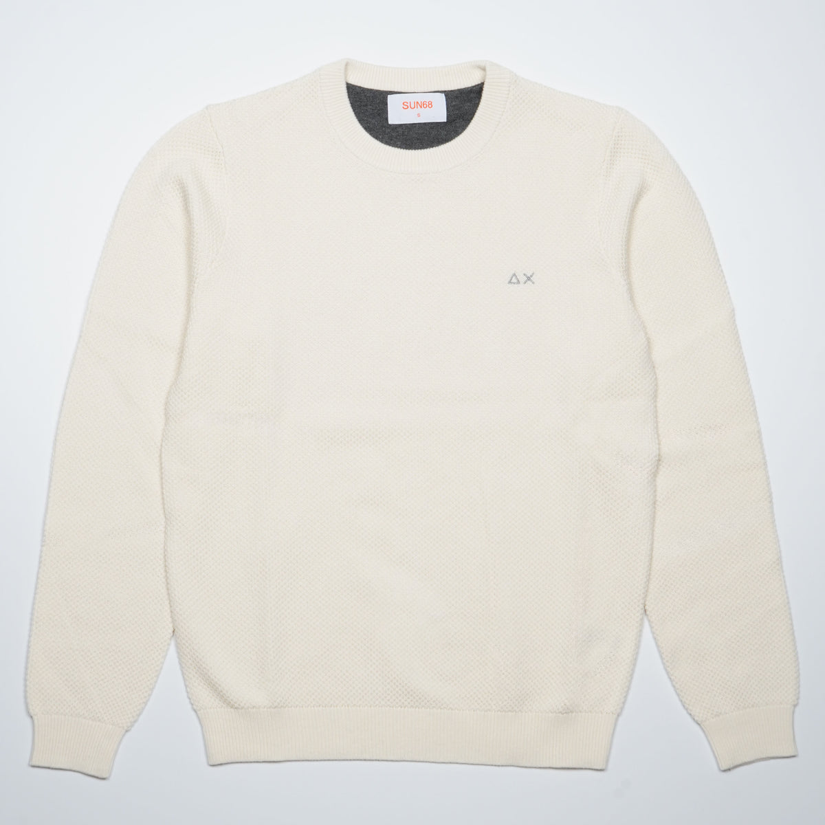 Maglione Girocollo SUN68 Rice Knit K46134-31 Bianco Panna in Lana e Cotone