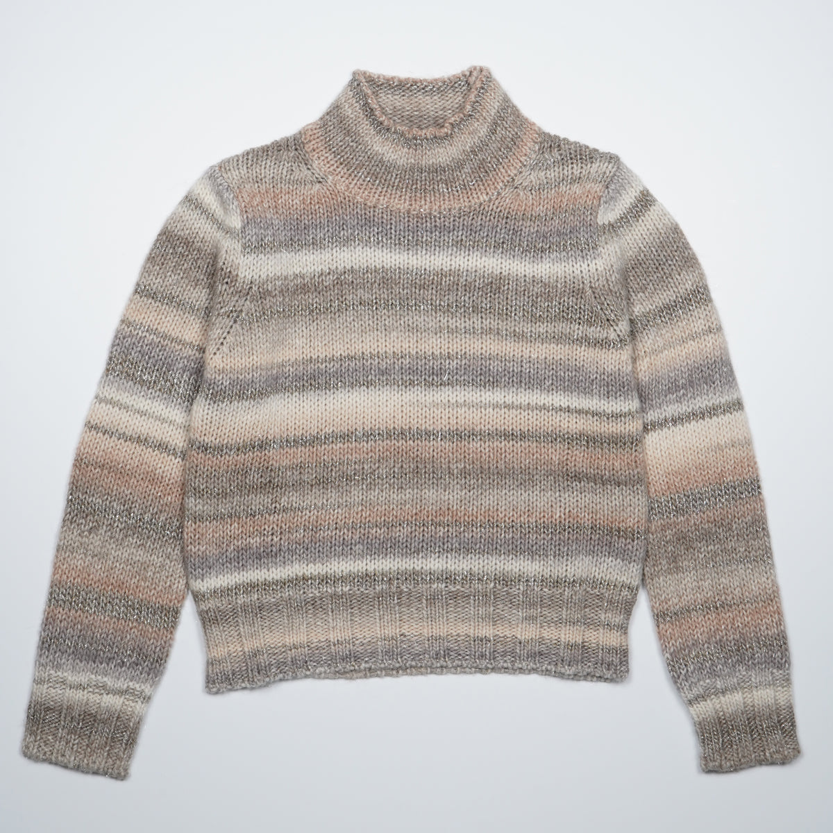 Maglione Lupetto Rasato Kangra 4800-00479 Multicolor Rosa Cipria e Grigio con Righe Luminose