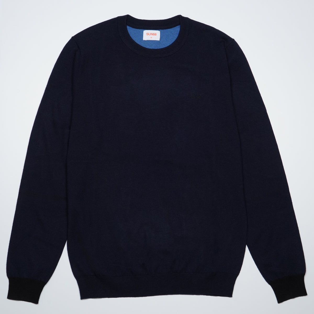 Maglione Girocollo SUN68 Sweater Elbow Contrast K46160-07 Navy Blue in Lana e Cotone