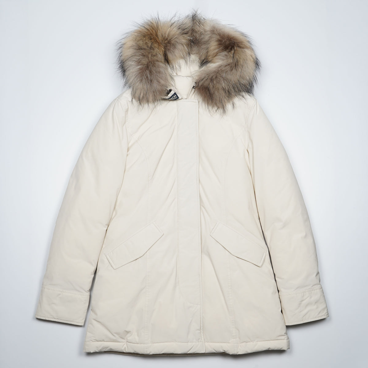 Parka Woolrich Luxury Arctic Bianco Panna con Cappuccio in Pelliccia