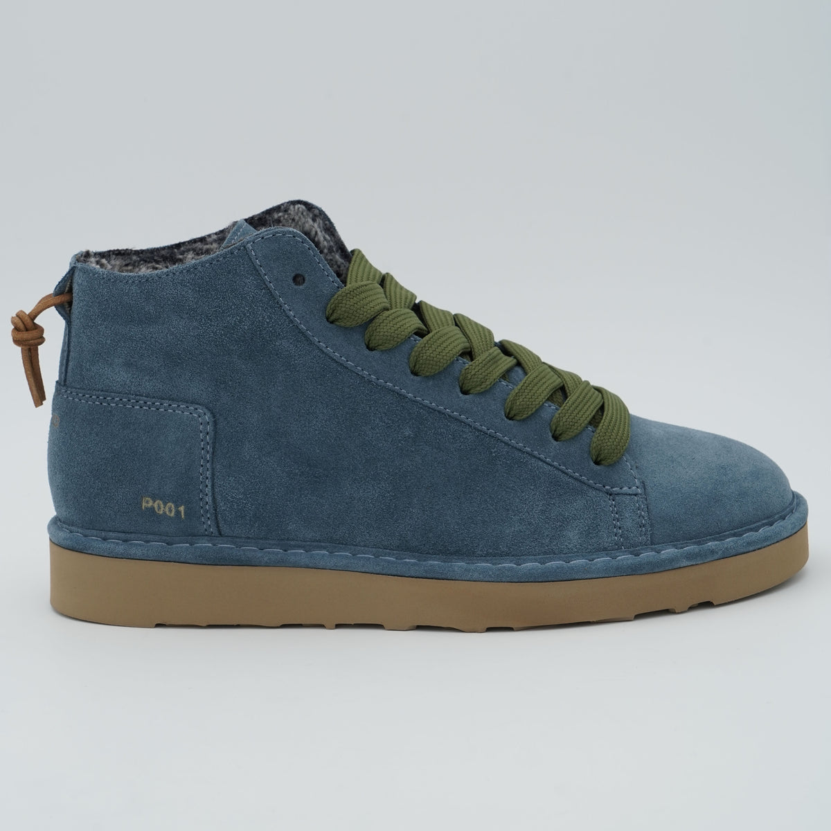 Polacchino Panchic Icon P001M036 T006 Denim Blu in Camoscio con Fodera Faux Fur, Lacci Verde Militare e Suola EVA