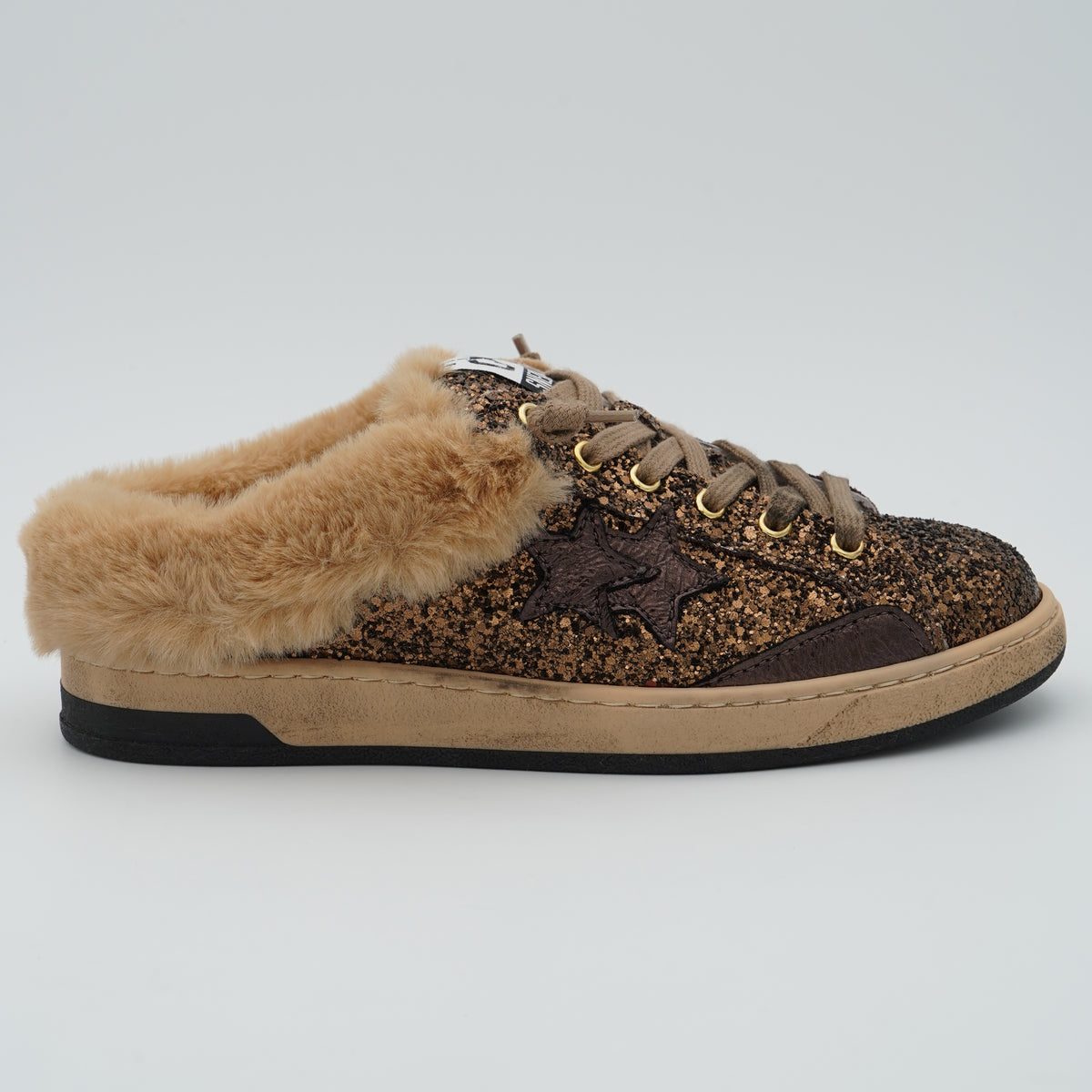 Sneakers Sabot 2Star Week 5264 Marrone Beige con Glitter e Dettaglio Effetto Pelliccia