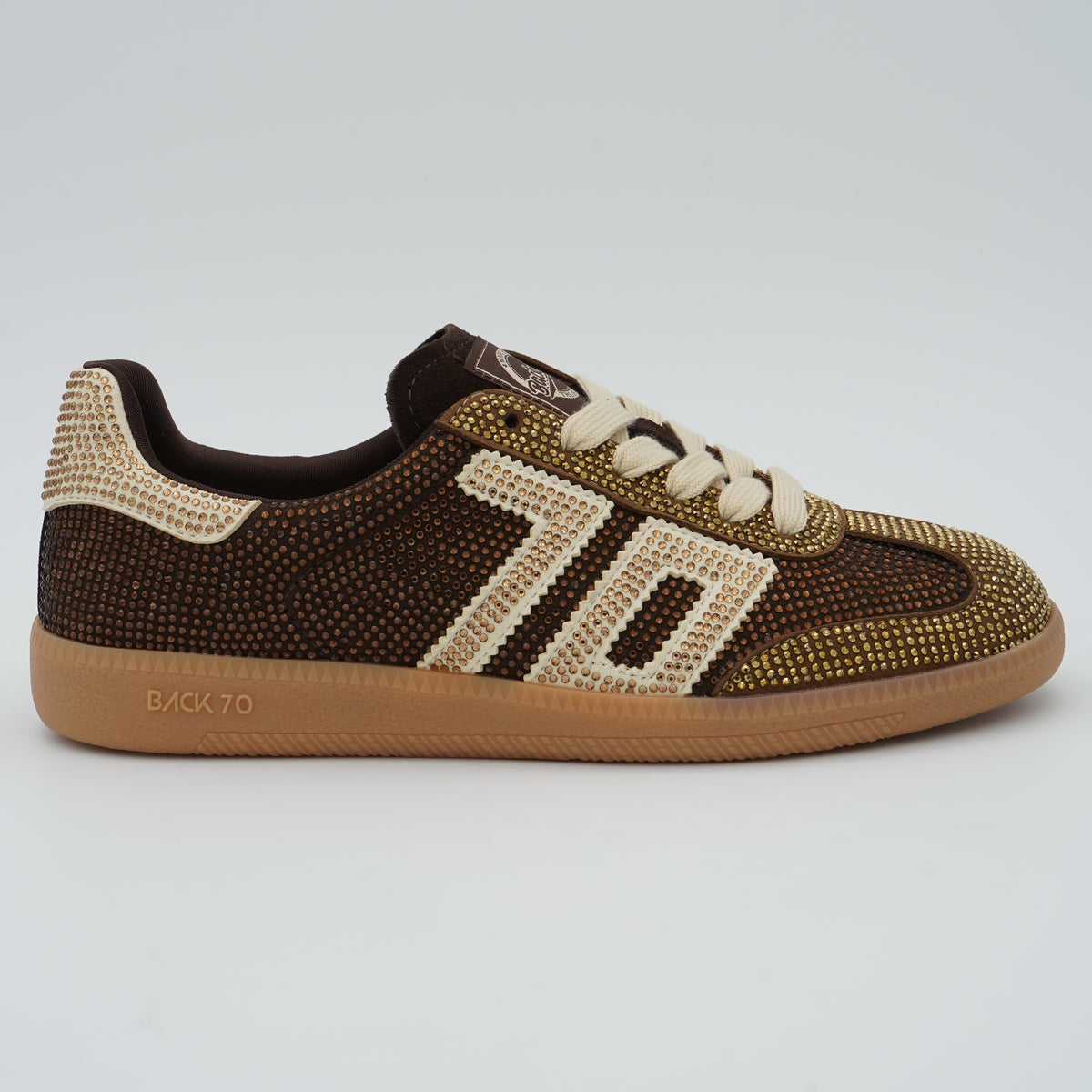 Sneakers Back 70 Cloud Strass Coffee Gold 70 con Cristalli