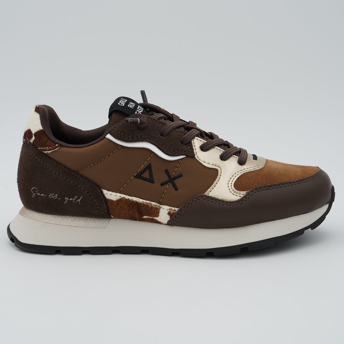 Sneakers SUN68 Ally Mix Materials Z46205 08 Marrone in Pelle, Suede e Cavallino Animalier con Suola Running in EVA