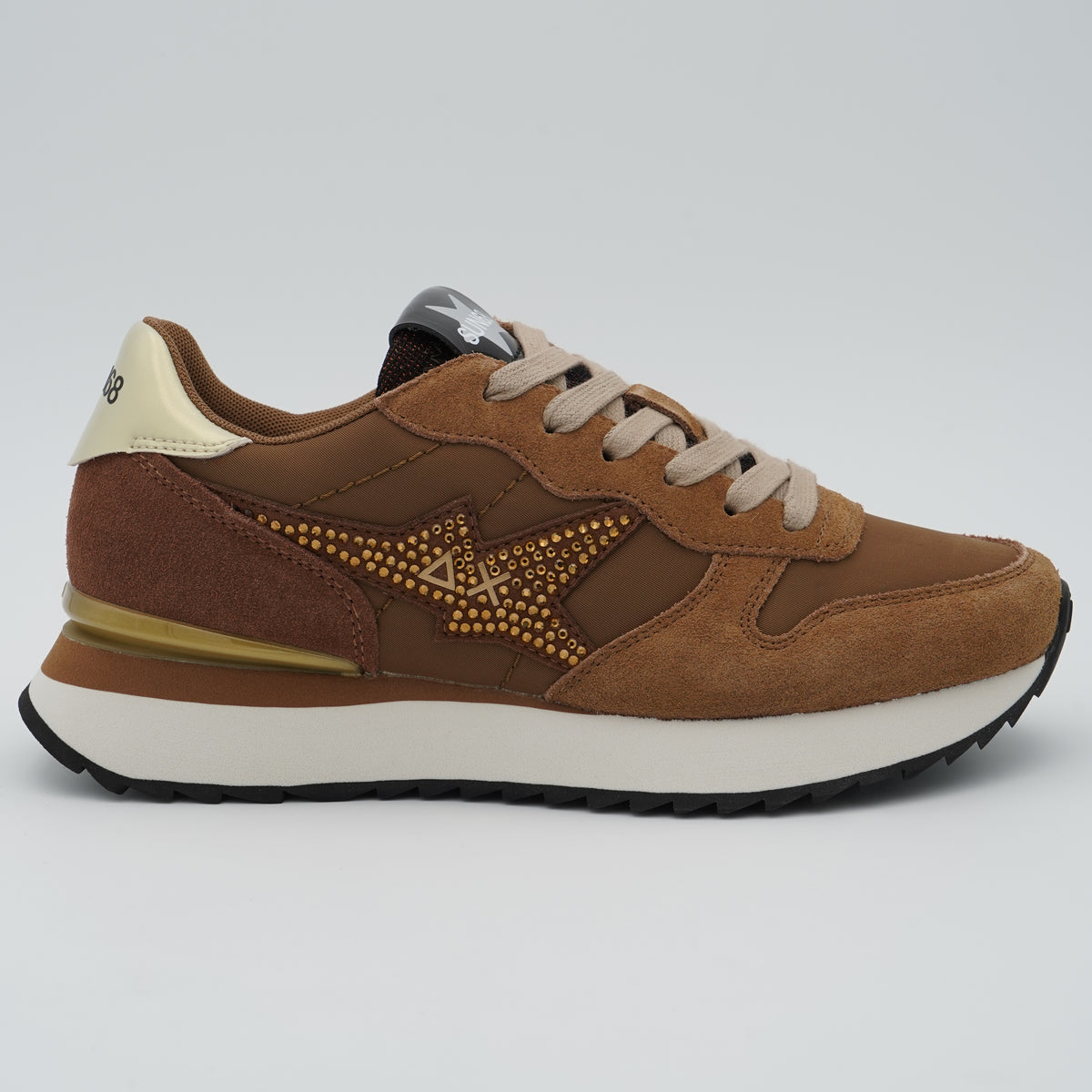 Sneakers SUN68 Stargirl Strass Logo Z46223 93 Volpe Marrone in Suede e Nylon con Logo Strass