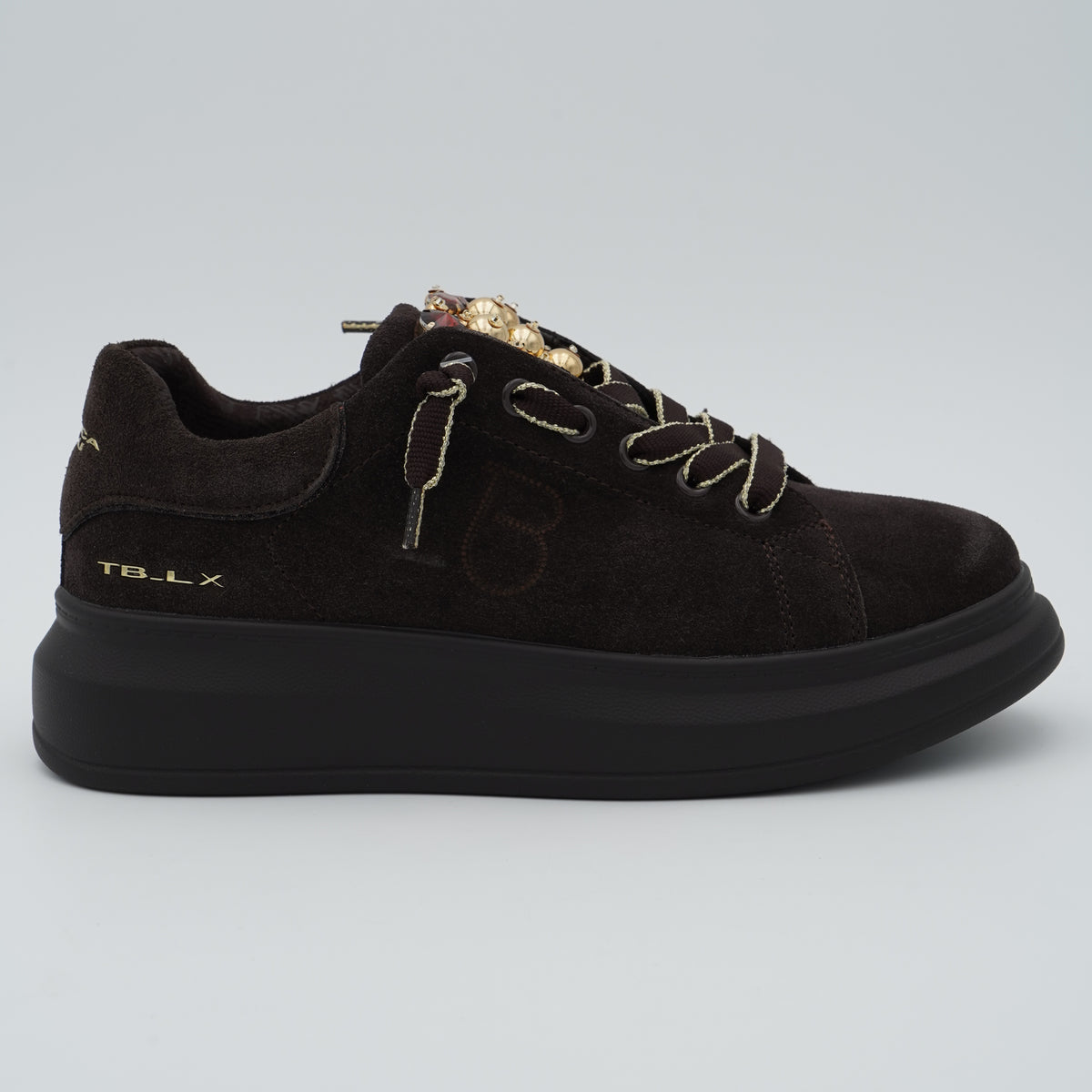 Sneakers Tosca Blu City Jungle SF2601S002 C60 Testa di Moro in Pelle Scamosciata con Accessorio Gioiello, Lacci e Suola Platform
