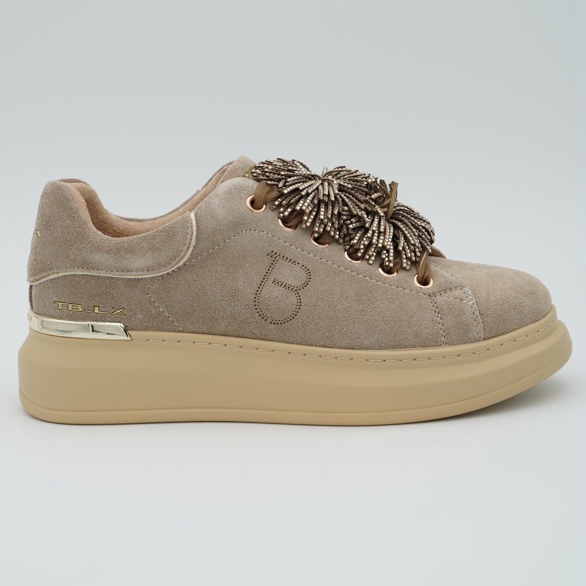 Sneakers Tosca Blu City Luxe SF2602S028 C05 Beige in Microfibra con Micro Strass, Pompon Gioiello e Suola Platform