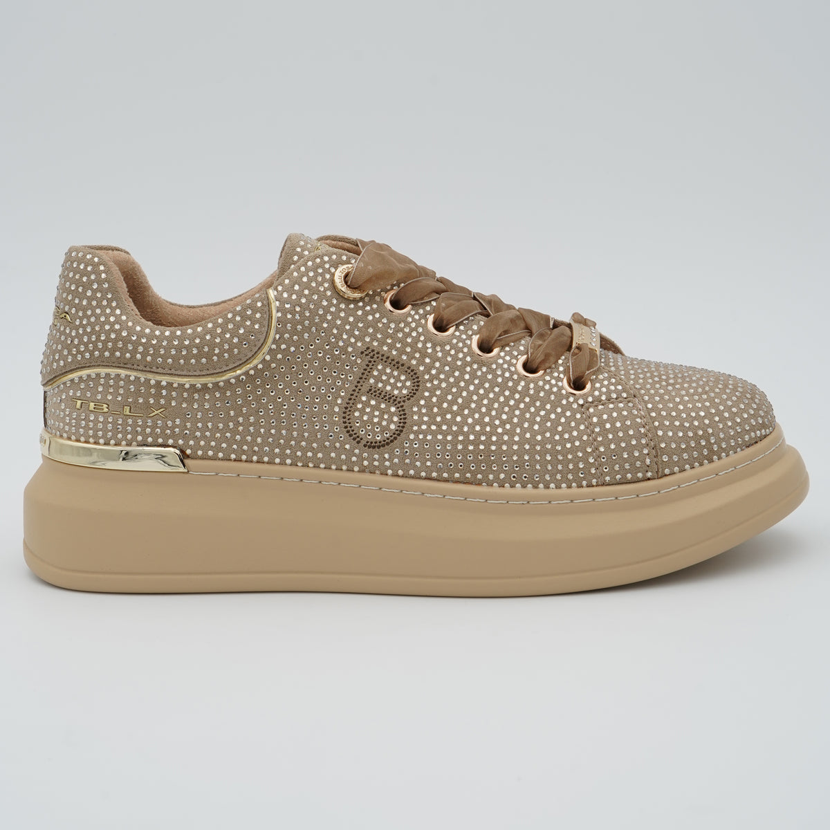 Sneakers Tosca Blu City Luxe SF2602S028 C05 Beige con Micro Strass, Lacci in Raso e Suola Platform