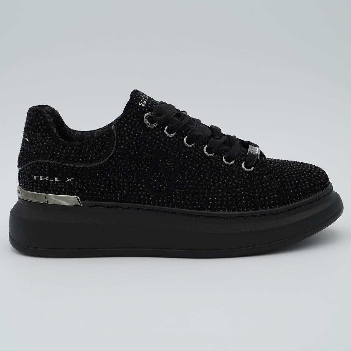 Sneakers Tosca Blu City Luxe SF2602S028 C99 Nero con Micro Strass, Lacci in Raso e Suola Platform
