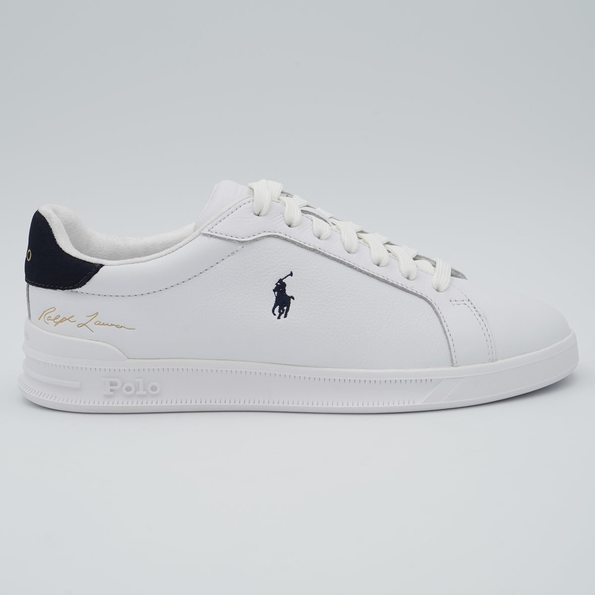 Sneakers Polo Ralph Lauren Heritage Court II 809P10044 002 in Pelle Bianca con Dettagli Blu