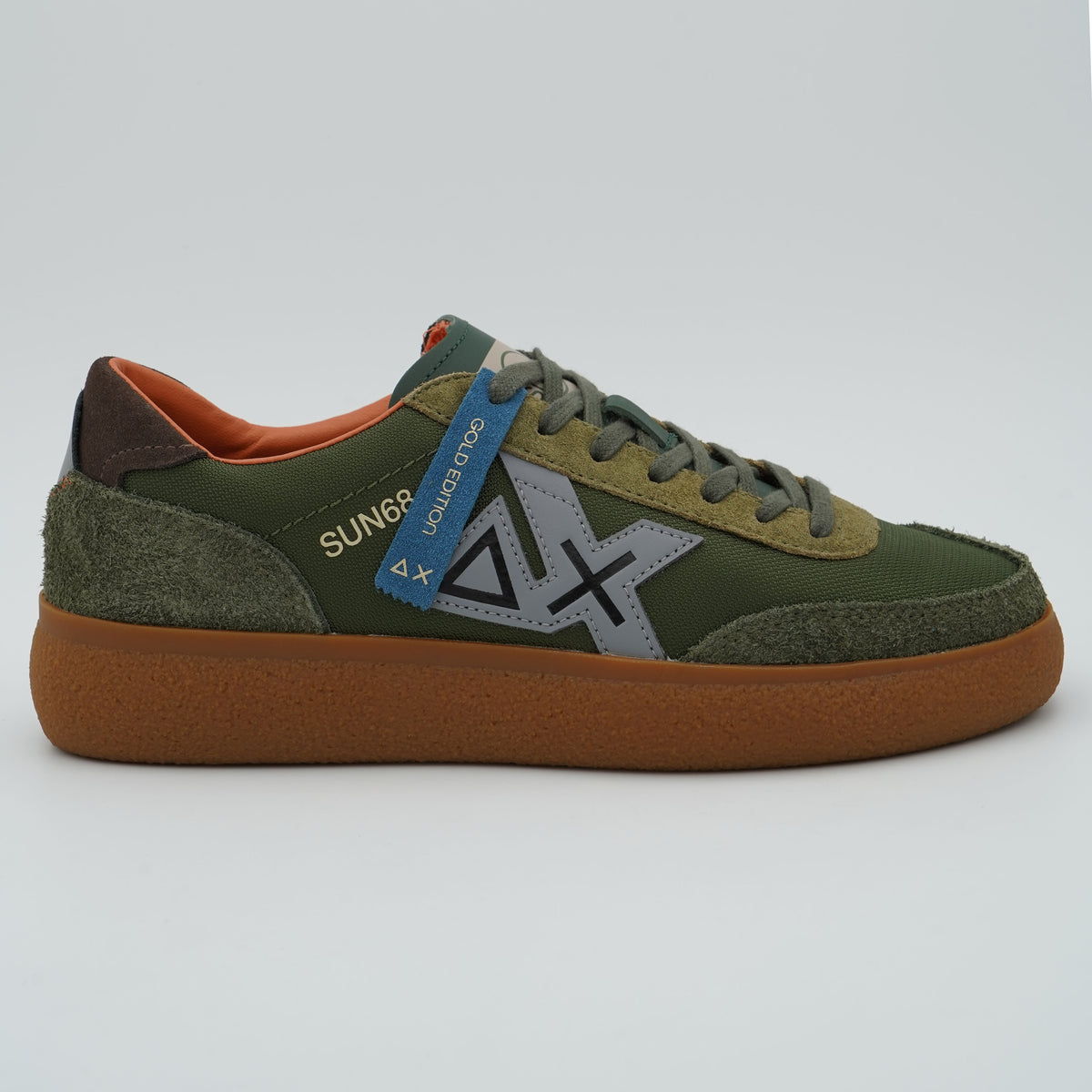 Sneakers SUN68 Luis Nylon Z46157 74 Militare Scuro in Nylon, Suede ed Ecopelle con Suola Gum