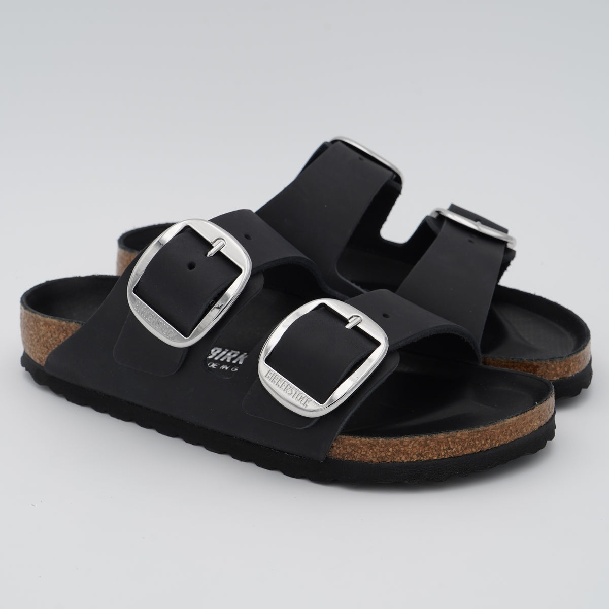 Sandalo Birkenstock Arizona Big Buckle 1011075 Black con Maxi Fibbie Argento
