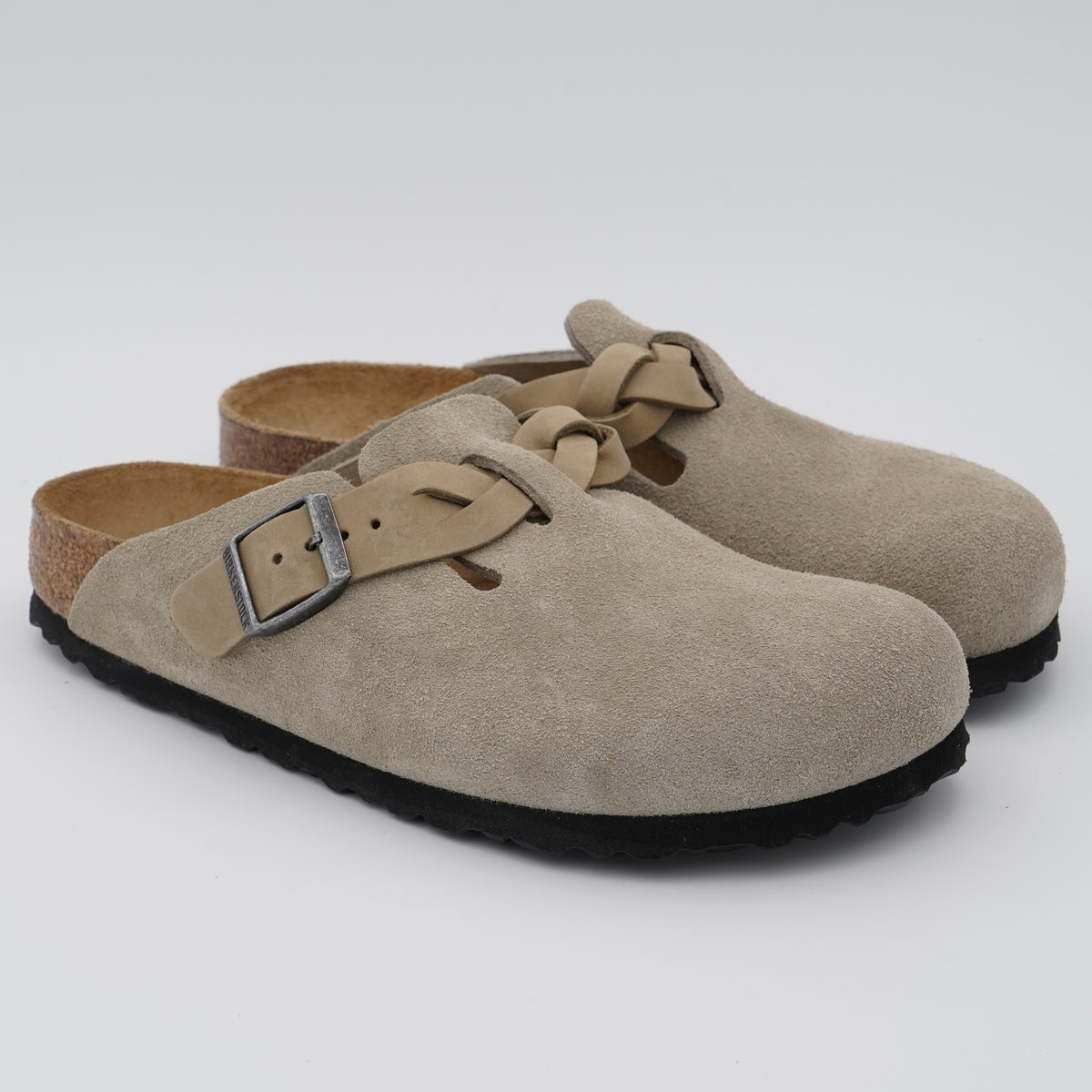 Sabot Birkenstock Boston Braided 1026694 Taupe con Cinturino Intrecciato