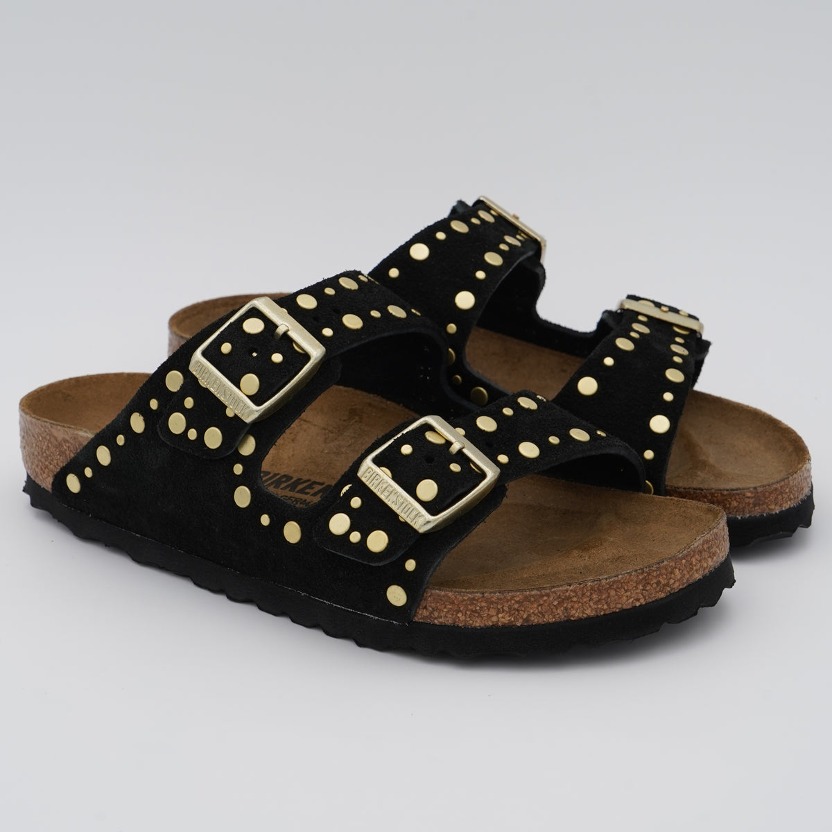 Sandalo Birkenstock Arizona Rivet Border 1030348 Black con Borchie Oro