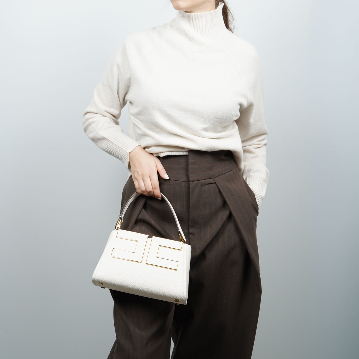 Borsa Elisabetta Franchi BS07A66E2 Burro con Logo Oro