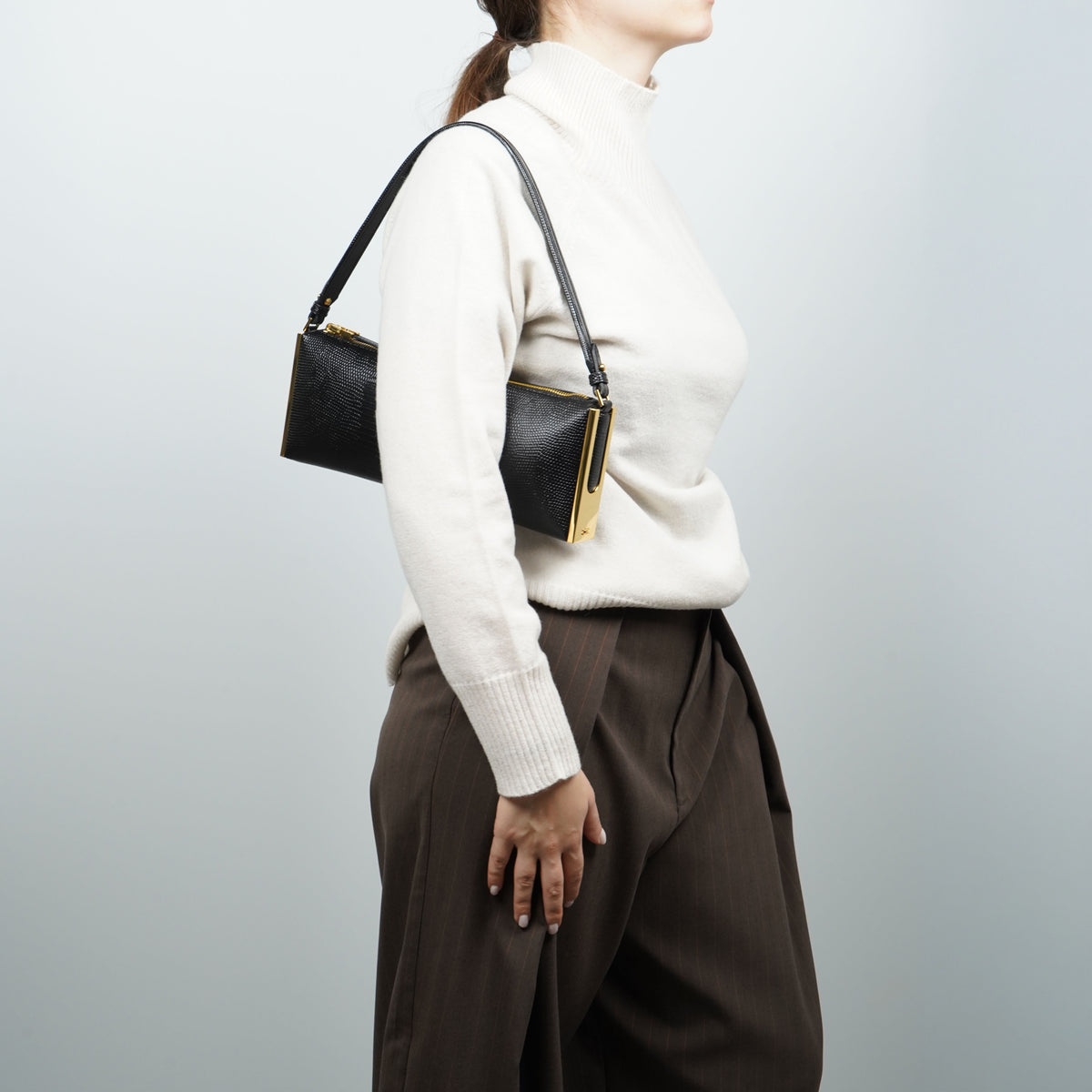 Borsa a Spalla Elisabetta Franchi BS15A66E2 Nera Effetto Rettile con Dettagli Oro