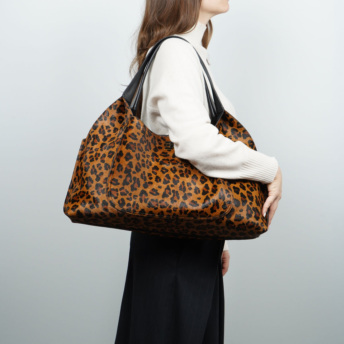 Borsa Ermanno Firenze by Ermanno Scervino Candy Large Tote 12402307 Leopard Animalier in Cavallino con Doppi Manici e Logo Metallico Oro