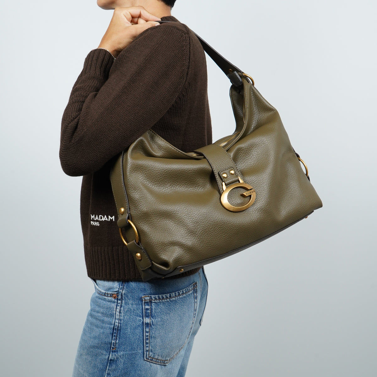 Borsa a Spalla Guess Camden HWBB9308020 Olive Verde Oliva con Logo G Dorato