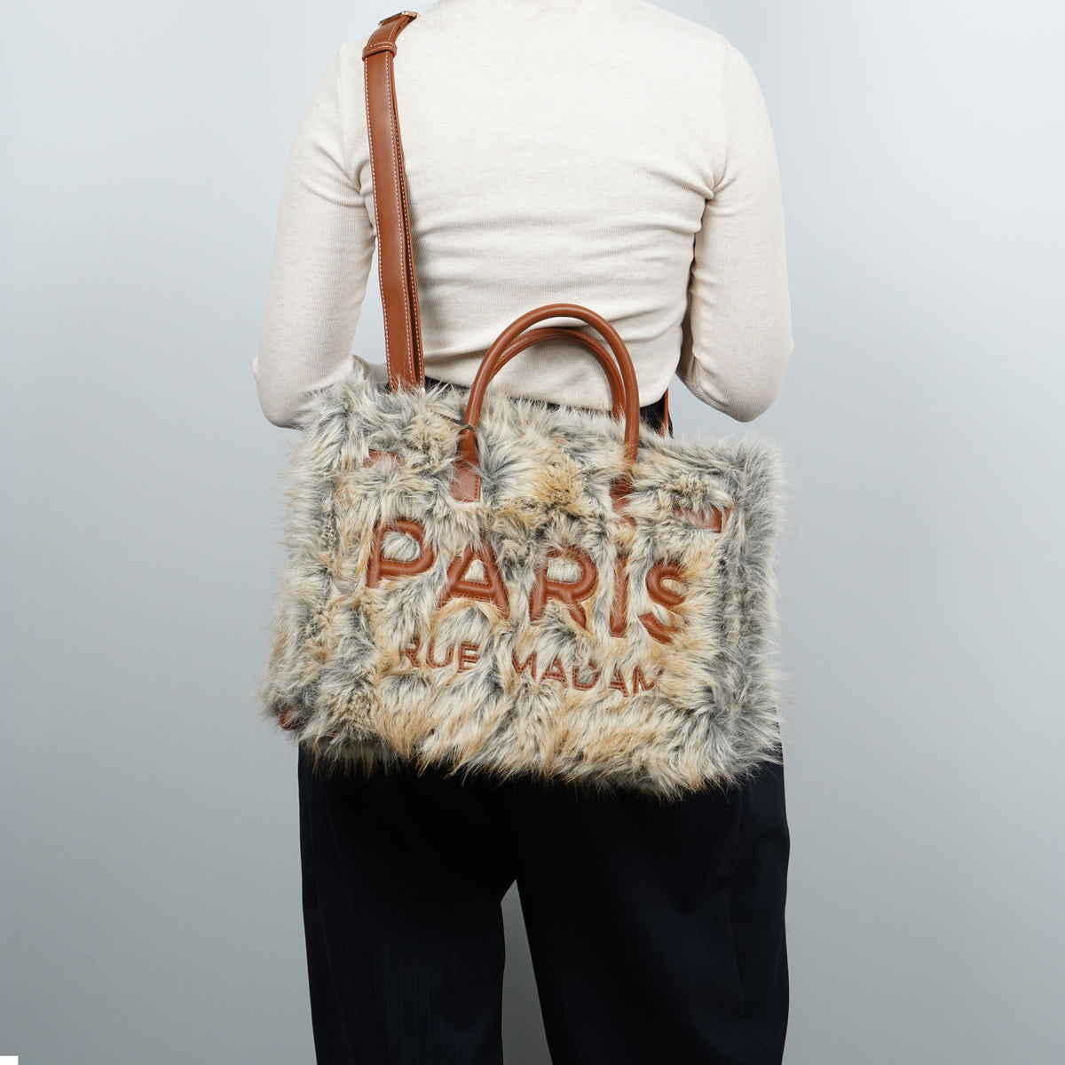 Borsa Rue Madam Paris Aspen Tote 1582 Amber Fox in Ecopelliccia Effetto Volpe, Manici in Ecopelle e Tracolla Removibile