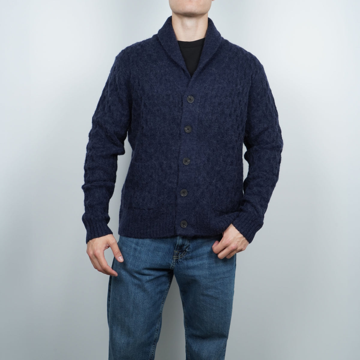Cardigan SUN68 Shawl Fancy Knit Alpaca Soft Touch K46156-07 Navy Blue