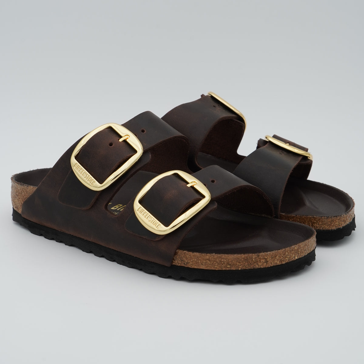 Sandalo Birkenstock Arizona Big Buckle 1032916 Habana con Maxi Fibbie Gold